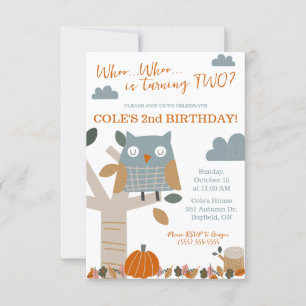 Who is turning TWO Fall Owl, Autumn Birthday Party Invitation