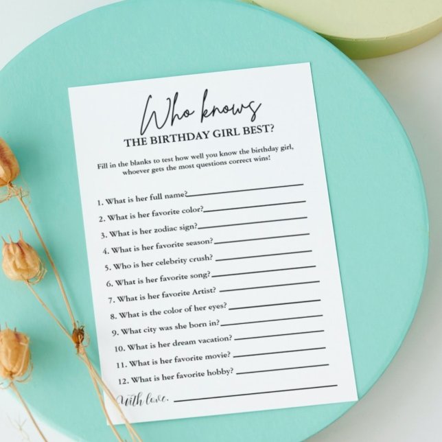 Who know the birthday girl best party game card (Creator Uploaded)