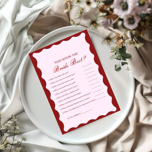 Who know the bride the best bridal shower game Car Invitation