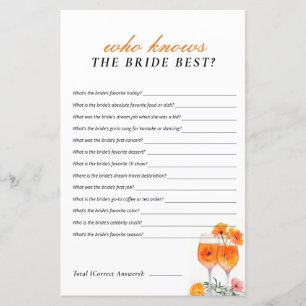 Who Knows Bride Best Aperol Spritz Bridal Shower