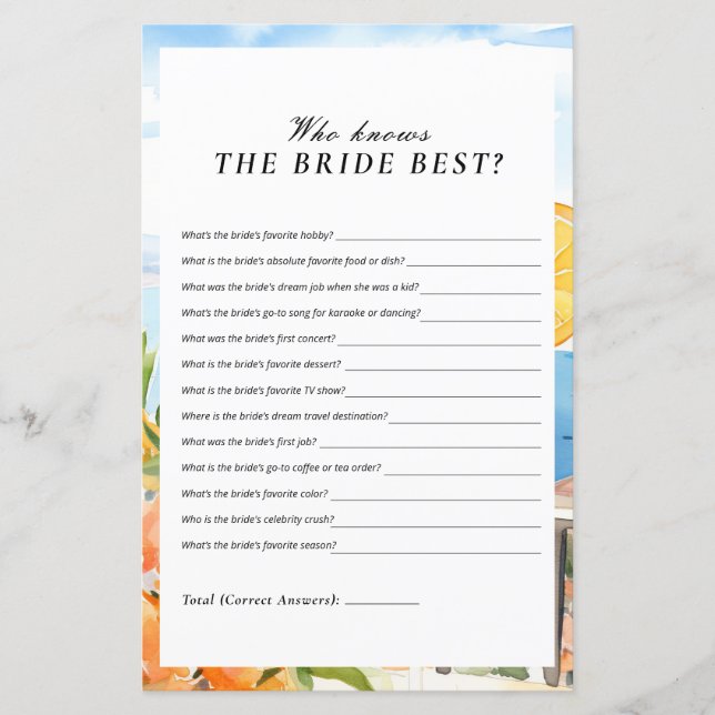 Who Knows Bride Best Aperol Spritz Bridal Shower (Front)