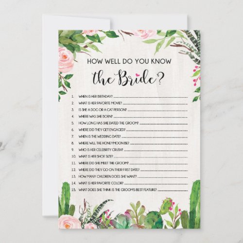 Who Knows Bride Best Fiesta Bridal Shower Game Invitation