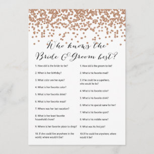 Who Knows Bride & Groom Rose Gold Bridal Game 5x7 Invitation