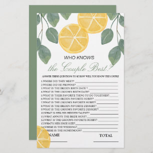 Who knows Couple best Lemon Bridal Game