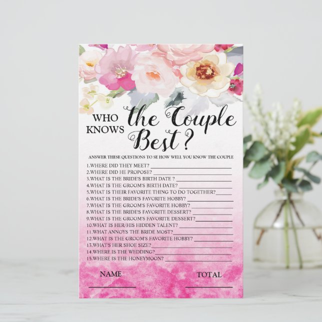 Who knows Couple Best Pink Floral Bridal Game (Standing Front)