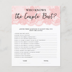 Who knows Couple best Pink Lace Bridal Game