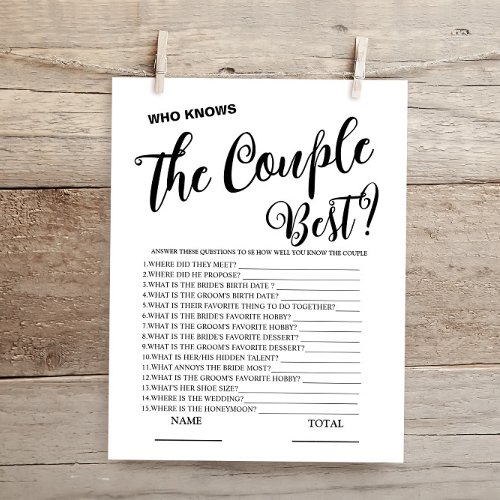 Who knows Couple best Simple Bridal Game