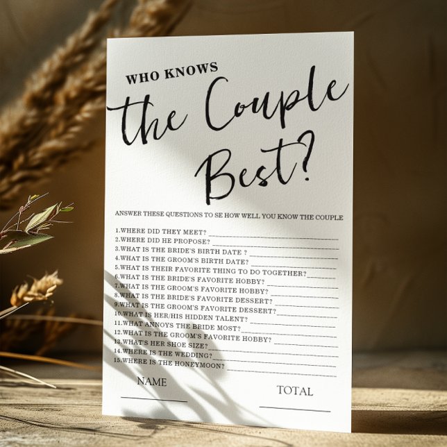 Who knows Couple best Simple Bridal Game Card (Creator Uploaded)