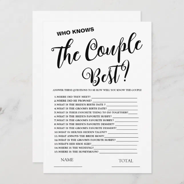 Who knows Couple best Simple Bridal Game Invitation | Zazzle