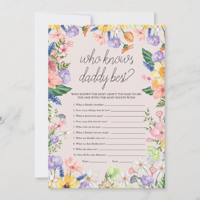 Who Knows Daddy Best Baby Game Card (Front)