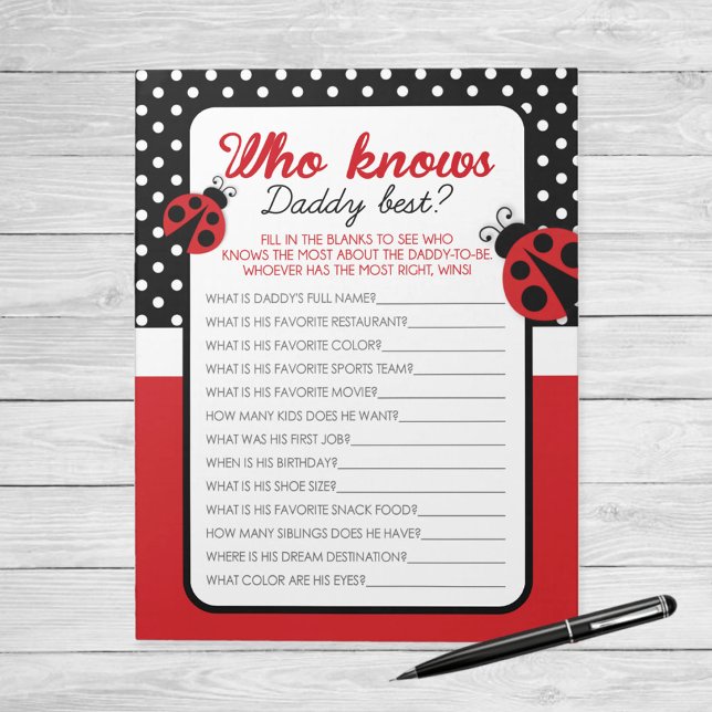 Who Knows Daddy Best Ladybug Baby Shower Game Pack Notepad (Ladybug Who Knows Daddy Best Baby Shower Game)