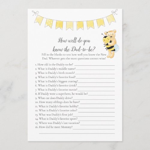 Who Knows Daddy_To_Be Game Girl Teddy Bear Card