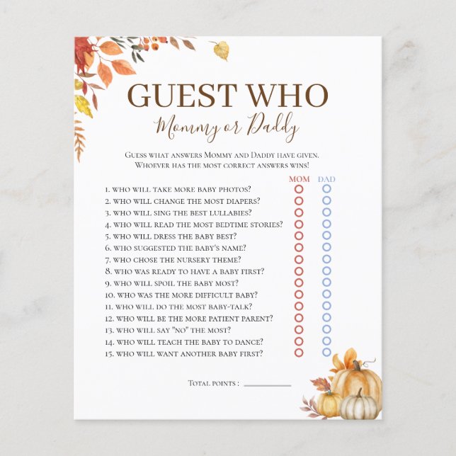 Who Knows Fall Fall Boho Baby Shower Game (Front)