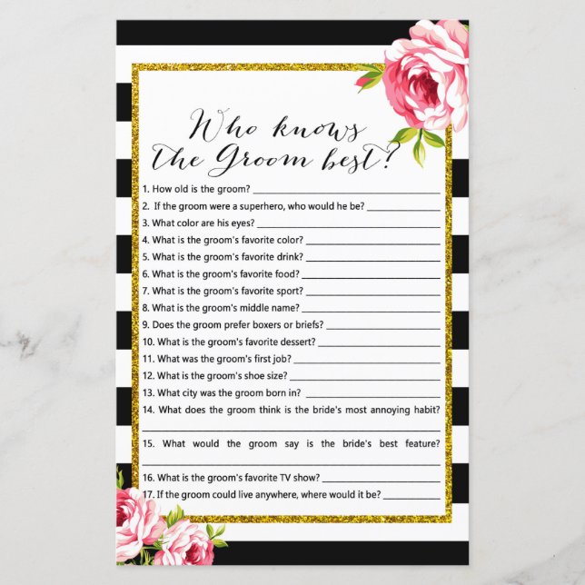 Who knows Groom best - Bridal Shower Game (Front)