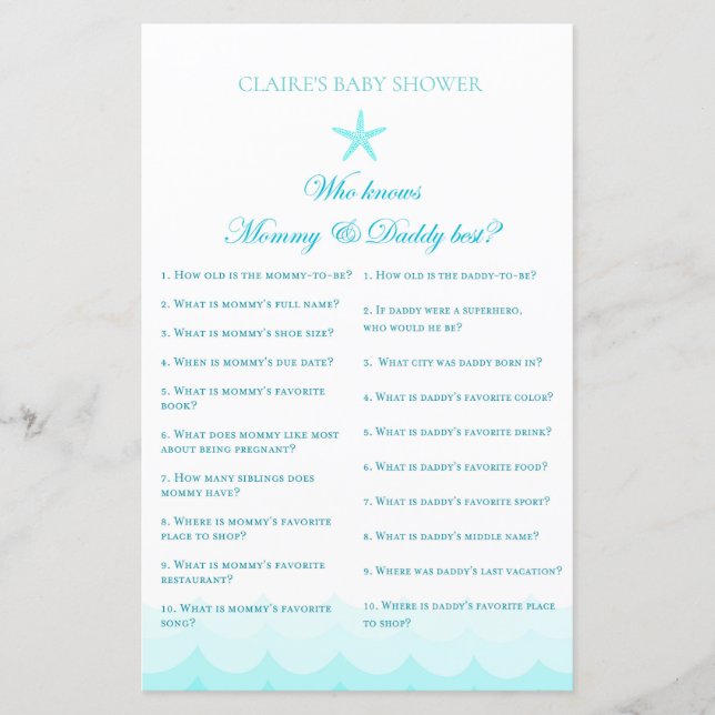 Who knows mom and dad - Baby Shower Game (Front)