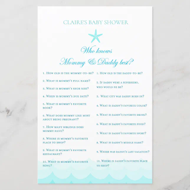 Who knows mom and dad - Baby Shower Game | Zazzle