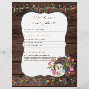 Who Knows Mom Best Baby Shower Game - Hedgehog