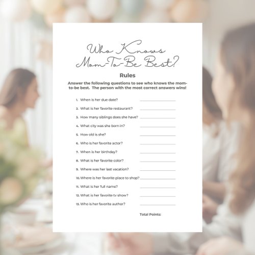 Who Knows Mom Best Baby Shower Game Letterhead
