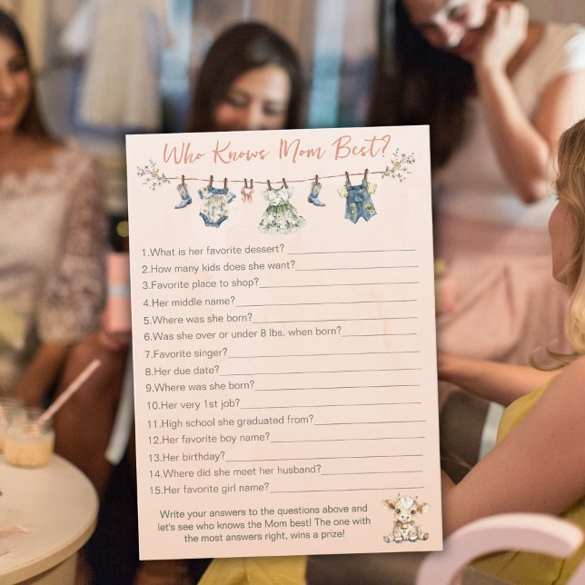 Who Knows Mom Best Clothesline Baby Shower Game Advice Card (Creator Uploaded)