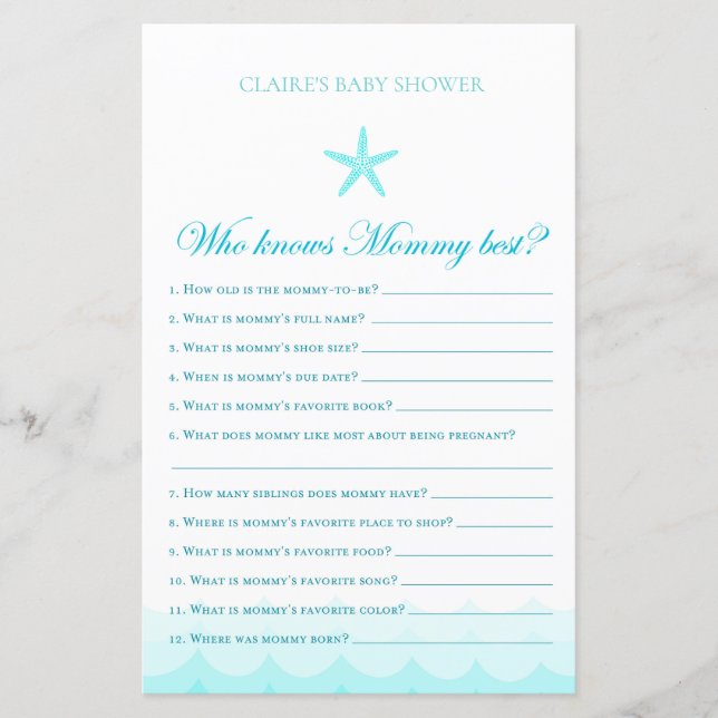 Who Knows Mommy Best - Baby Shower Game (Front)