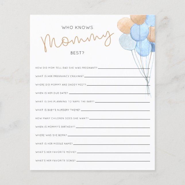 Who Knows Mommy Best Baby Shower Game (Front)