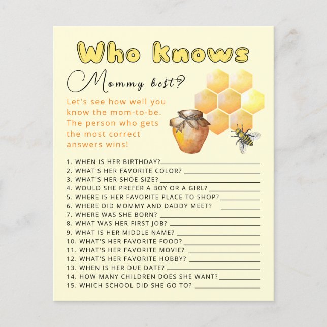 Who knows mommy best baby shower game. (Front)