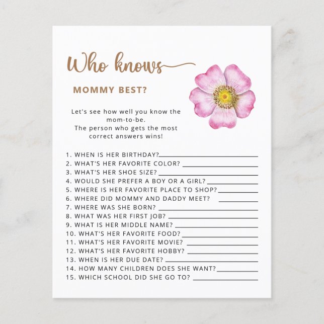 Who knows mommy best baby shower game. (Front)
