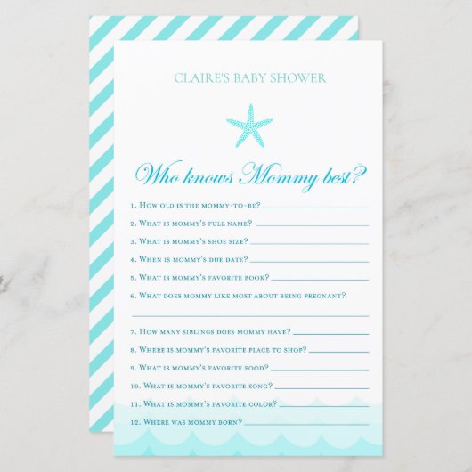 Who Knows Mommy Best - Baby Shower Game (Front/Back)