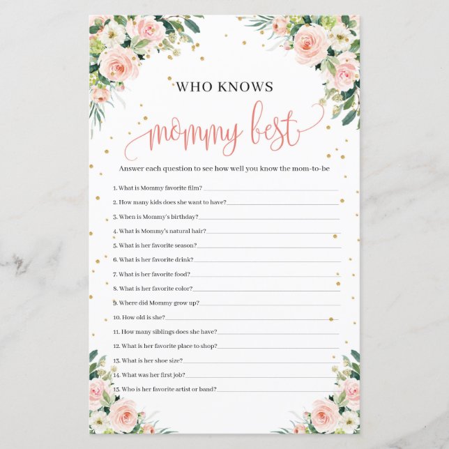 who knows mommy best baby shower game boho (Front)