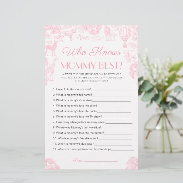 Who knows mommy best Baby Shower Game Card (Standing Front)