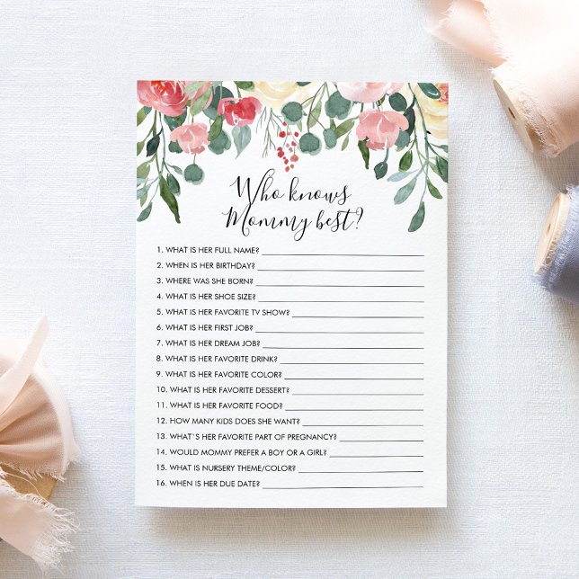 Who knows Mommy Best? Baby Shower Game Card (Creator Uploaded)