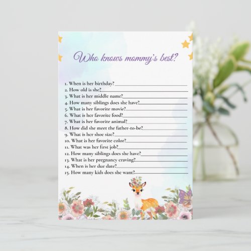 Who Knows Mommy Best Baby Shower Game Card