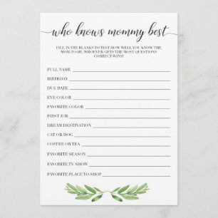 Who Knows Mommy Best Baby Shower Game Cards