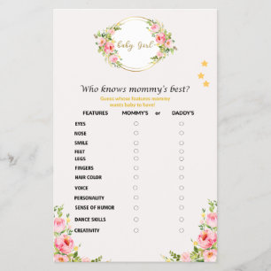 Who Knows Mommy Best Baby Shower Game Flyer