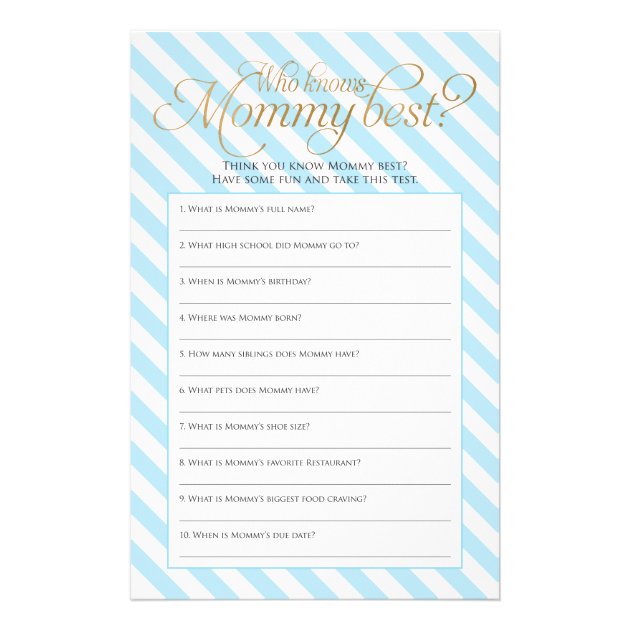 ☆ Baby Shower 20 Cards ☆ Blue Or Pink Who Knows Mummy Best Quiz ☆ 10 