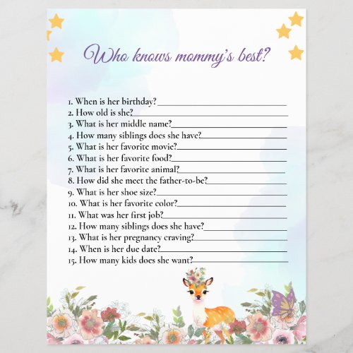 Who Knows Mommy Best Baby Shower Game Flyer
