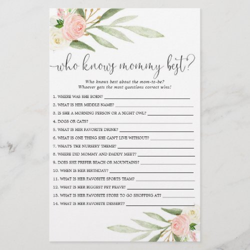 Who knows mommy best baby shower game pink gold