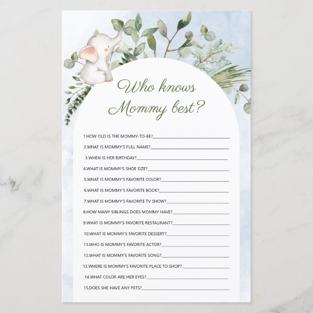Who knows Mommy best Blue Baby Shower Game (Front)