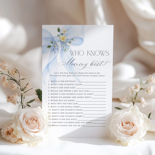  Who knows mommy best Blue Bow baby shower game (Creator Uploaded)