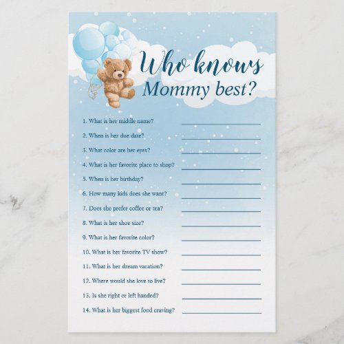  Who Knows Mommy Best Blue Teddy Bear Game Flyer