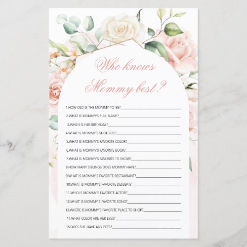 Who knows Mommy best Blush Baby Shower Game