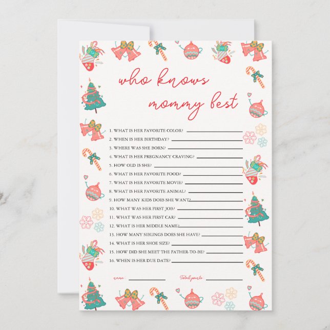 Who Knows Mommy Best Christmas Baby Shower Card (Front)