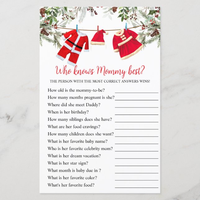 Who knows Mommy best Christmas Game (Front)