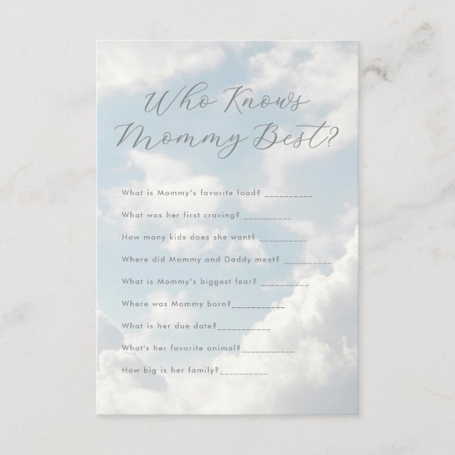 Who Knows Mommy Best Cloud Nine Baby Shower  Enclosure Card (Front)