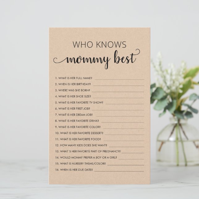 Who knows Mommy Best? Customized Baby Shower Game (Standing Front)