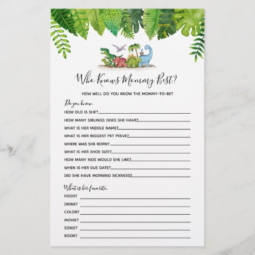 Who Knows Mommy Best Dinosaur Baby Shower Game