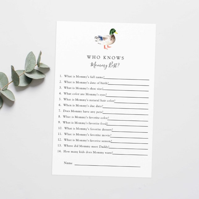 Who Knows Mommy Best Duck Baby Shower Game  (Creator Uploaded)