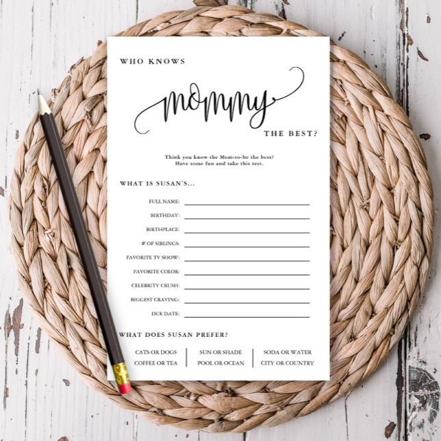 Who Knows Mommy Best Editable Paper Game Card (Creator Uploaded)