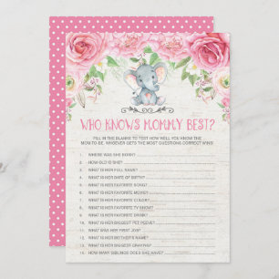 Who Knows Mommy Best Elephant Baby Shower Game Invitation