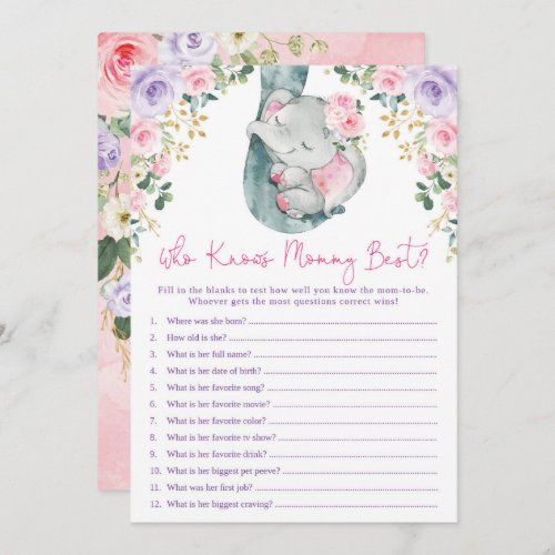 Who Knows Mommy Best Elephant Baby Shower Game Invitation